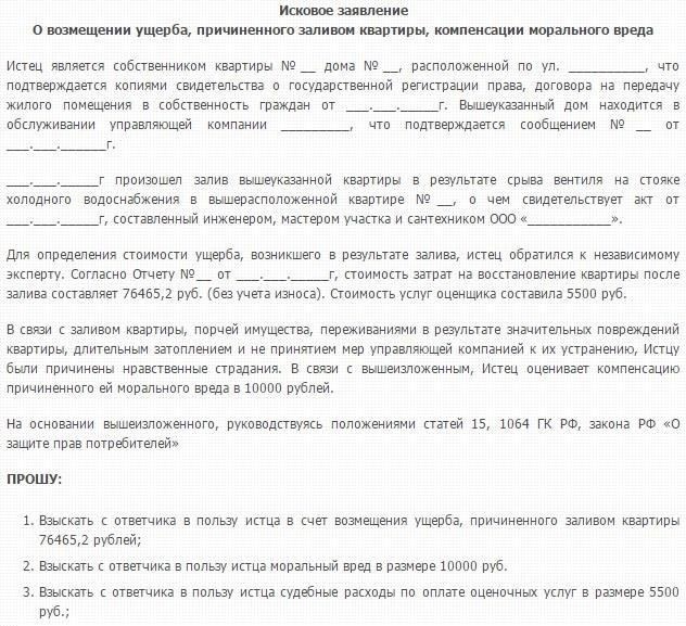 Необходимые документы для подачи иска в случае затопления квартиры